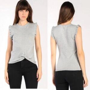 💕CURRENT AIR💕 Front Knot Ruffle Trim Sleeveless Knit Top Viscose Blend L NWT